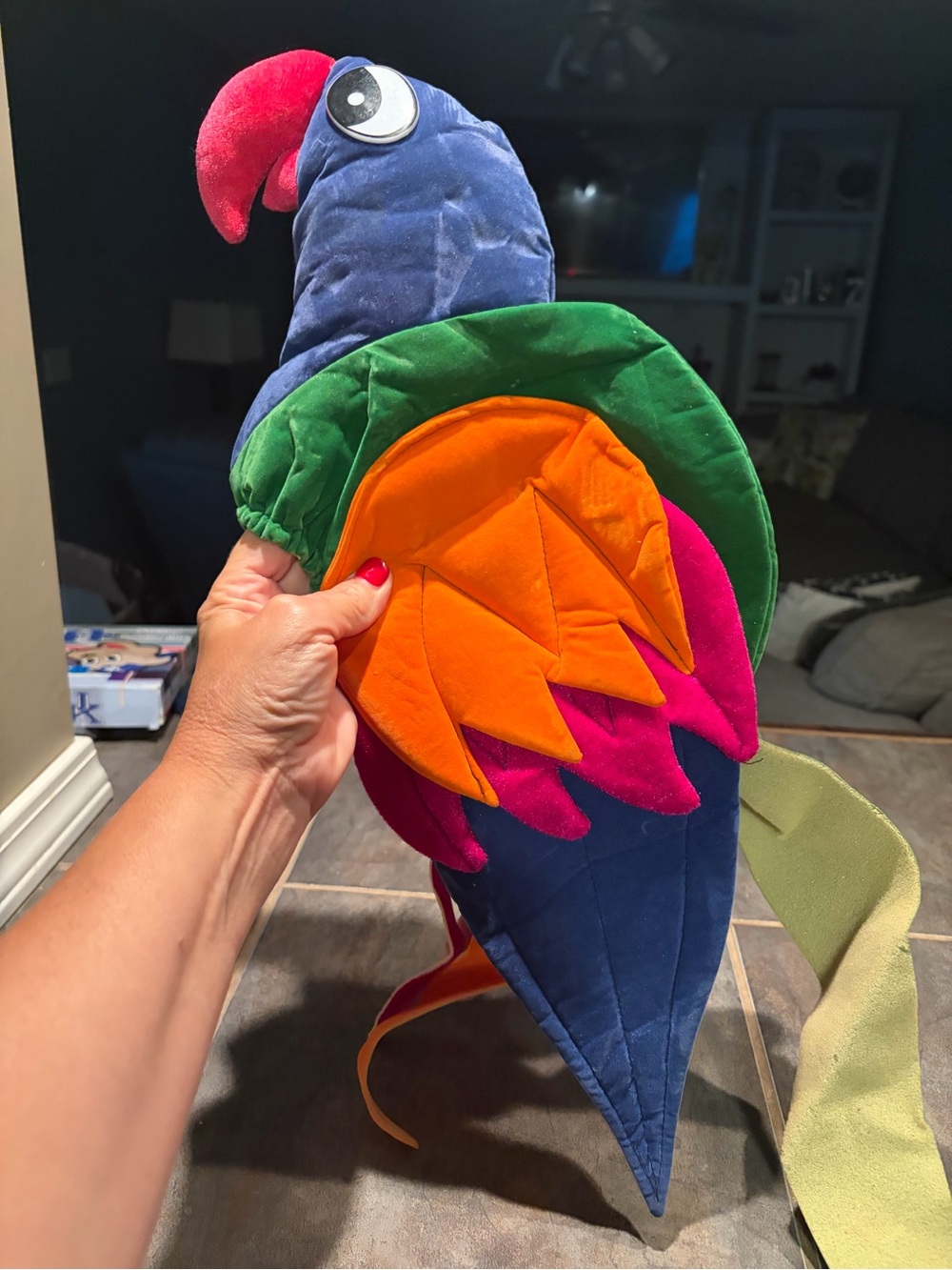 Colorful Plush Parrot Multicolor hat- beautiful velveteen plush - child/adult